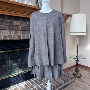 Alice + Olivia Gray Tan Plaid Cape Jacket SzM Leather Skirt Sz 6 Coordinated Set